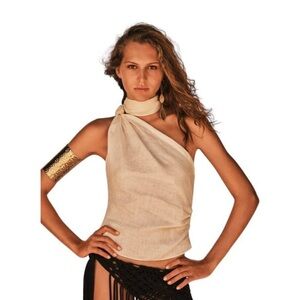 (NWT) ZARA LINEN TOP WITH FRINGING BEIGE SIZE XS